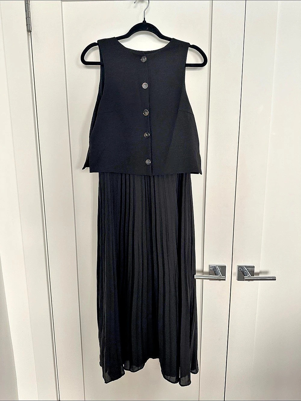 Zara Black Pleated Midi Dress Size Medium NWT